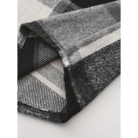 [Vintage Plaid Shirt] Vintage Plaid Shirt for Men | Single-Breasted, Loose Fit, Long Sleeve Casual Top | Black & White Checkered Pattern, Button-Up Front, Nonelastic Fabric | Perfect for Fall/Winter Outings & Casual Wear