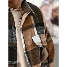 [Vintage Plaid Shirt] Vintage Plaid Shirt for Men | Single-Breasted, Loose Fit, Long Sleeve Casual Top | Black & White Checkered Pattern, Button-Up Front, Nonelastic Fabric | Perfect for Fall/Winter Outings & Casual Wear