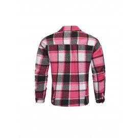 [Vintage Plaid Shirt] Vintage Plaid Shirt for Men | Single-Breasted, Loose Fit, Long Sleeve Casual Top | Black & White Checkered Pattern, Button-Up Front, Nonelastic Fabric | Perfect for Fall/Winter Outings & Casual Wear