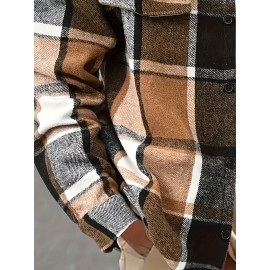 [Vintage Plaid Shirt] Vintage Plaid Shirt for Men | Single-Breasted, Loose Fit, Long Sleeve Casual Top | Black & White Checkered Pattern, Button-Up Front, Nonelastic Fabric | Perfect for Fall/Winter Outings & Casual Wear