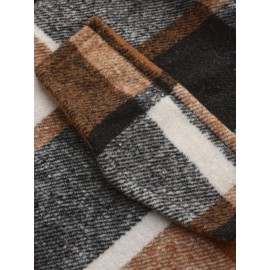 [Vintage Plaid Shirt] Vintage Plaid Shirt for Men | Single-Breasted, Loose Fit, Long Sleeve Casual Top | Black & White Checkered Pattern, Button-Up Front, Nonelastic Fabric | Perfect for Fall/Winter Outings & Casual Wear