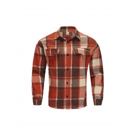 [Vintage Plaid Shirt] Vintage Plaid Shirt for Men | Single-Breasted, Loose Fit, Long Sleeve Casual Top | Black & White Checkered Pattern, Button-Up Front, Nonelastic Fabric | Perfect for Fall/Winter Outings & Casual Wear