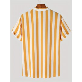 Men's Hawaiian Shirt - Black & White Striped with Orange Collar, Short Sleeve Summer Beach Shirt, Relaxed Fit Casual & Semi-Formal Outfits, Machine Washable Tropical Shirt for Men, Mismatched Pattern with Black and White Stripes, Breathable Fabric for Warm Weather, Stylish and Comfortable for Beach Outings and Casual Attire, Hawaiian Shirt Men Plus Size