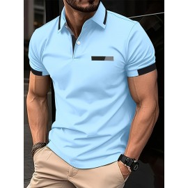 Men'S Casual Shirt - Breathable, Stretchy Polyester with Contrasting Neckline And Cuffs, Short Sleeve Golf Top for Work, Dating And Casual Wear