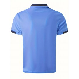 Men'S Casual Shirt - Breathable, Stretchy Polyester with Contrasting Neckline And Cuffs, Short Sleeve Golf Top for Work, Dating And Casual Wear