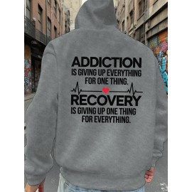 Men'S Hoodie - Back Printed Addiction Recovery Message Hooded Sweatshirt - Dark Grey/Black Graphic Pullover - Long Sleeve Winter Hoodie for Everyday & Formal Wear - Ideal Addiction Support Gift for Men, Casual Streetwear, Comfortable Fit, Durable Fabric, Streetwear Fashion, Trendy Design, Soft Material, Hooded Sweater, Men'S Fashion