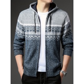 Autumn and winter new casual Men's fashion jacquard hooded knitted cardigan sweater jacket warm top, Autumn Outfit, Cozy Sweater, Knitted Design, Trendy Knitwear, Durable Stitching, Pullover Hoodie, Men’S Sweater, Streetwear Lovers, Winter Wardrobe