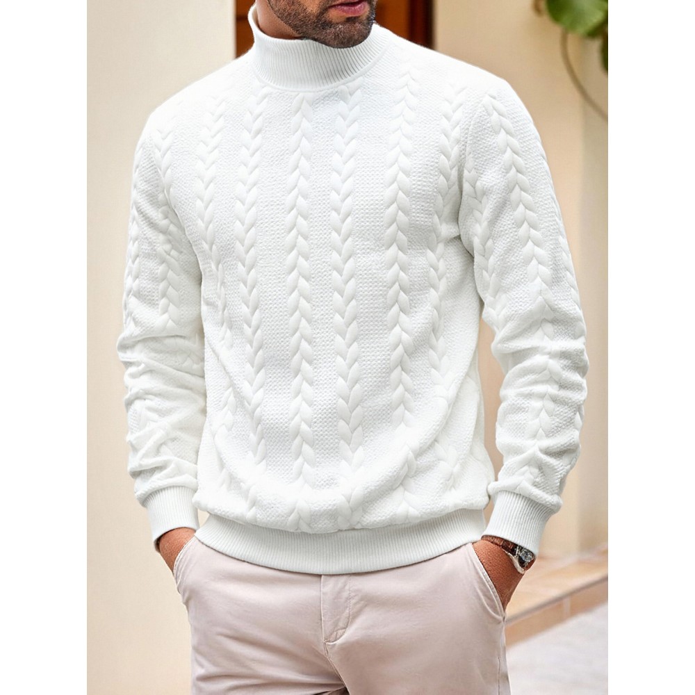 Men's Winter Warm Solid Color Turtleneck Sweater - High Neck Ribbed Pullover, Casual Winter Sweaters for Cold Weather, Versatile Layering Piece for Smart-Casual & Office Wear (Hand Washable)
