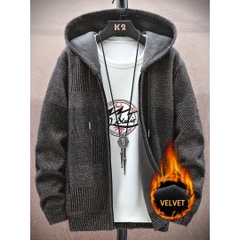 Autumn and Winter New Middle aged Men's Casual Hoodie with Thick Knitted Cardigan and Velvet for Warmth, Autumn Layering, Cold Weather Wear, Classic Hoodie, Relaxed Fit, Durable Stitching, Men’S Cardigan Sweater, Long Sleeve Top, Winter Essentials