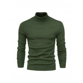 Men'S Japanese-Inspired Turtleneck Sweater - Soft Warm Loose-Fit Pullover with High Neck & Long Sleeves, Solid Color Casual Winter Sweater for Fall/Winter, Versatile Layering Essential in Grey & More Neutral Tones - Easy-Care Knit Fabric