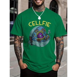 Men's 100% Cotton T-Shirt with Cellfie Cell Science Art Print - Slim Fit & Casual Round Neck Tee, Breathable Fabric with Science-Themed Cell Design for Tech Events, Biology Parties & Casual Attire