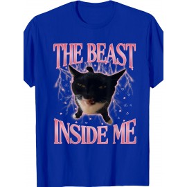 Funny Weird Cat Meme The Beast Inside Me Gen Z Tee | Cute Silly Cats Humor Tee Shirt, Crew Neck, Medium Stretch Fabric, Suitable for All Seasons and Various Occasions