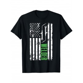 Men'S Heavyweight 100% Welding Shirt - American Flag Welder T-Shirt with Welding Tools Graphic, Welding Helmet Design - All-Season Breathable Workwear for Welders, Welding Gifts for Men - Casual & Industrial Apparel (Regular Fit) - Ideal Welder Present for Birthdays, 4th of July, Labor Day - Patriotic Welding Apparel with Welding Rod & Welding Helmet Print, Round Neck Short-Sleeve Casual Wear for Welding Enthusiasts, Welder T Shirt, Men Graphic Tee, Men Graphic T Shirt, Graphic T