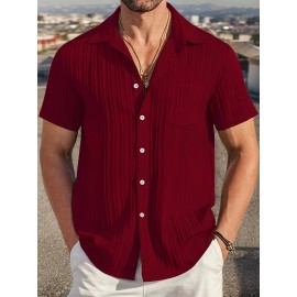 [Casual Shirt] Classic Men's Short Sleeve Shirt | Casual Button-Up, Solid Color Non-Stretch Fabric, Machine Washable, All-Season Versatile Wear for Office & Social Events
