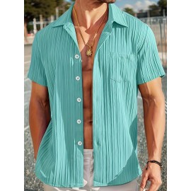 [Casual Shirt] Classic Men's Short Sleeve Shirt | Casual Button-Up, Solid Color Non-Stretch Fabric, Machine Washable, All-Season Versatile Wear for Office & Social Events