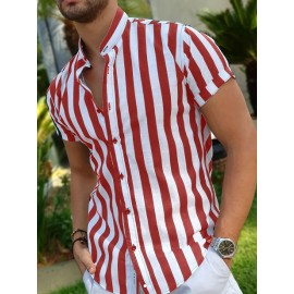 Men's Hawaiian Shirt - Black & White Striped with Orange Collar, Short Sleeve Summer Beach Shirt, Relaxed Fit Casual & Semi-Formal Outfits, Machine Washable Tropical Shirt for Men, Mismatched Pattern with Black and White Stripes, Breathable Fabric for Warm Weather, Stylish and Comfortable for Beach Outings and Casual Attire, Hawaiian Shirt Men Plus Size